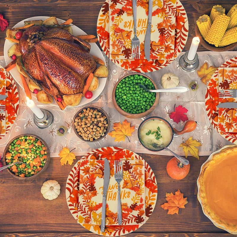 DIYASY 200 Pack Thanksgiving Paper Plates and Napkins, Fall Disposable Plates Dinnerware Heavy Duty Dessert Dinner Plate for 50 Guests Party Supplies - Image 5